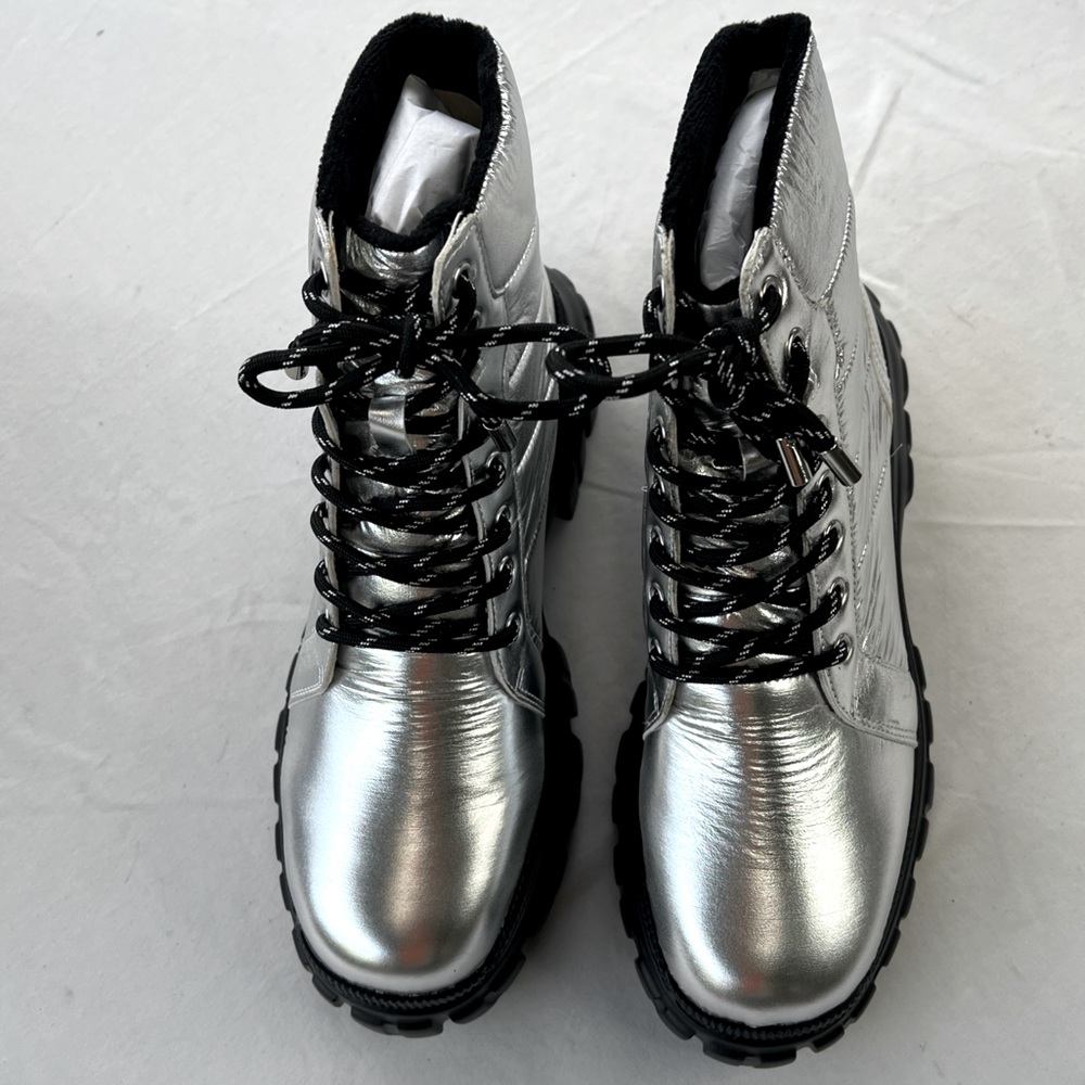 NIB AZALEA WANG 10 SILVER COMBAT BOOTS